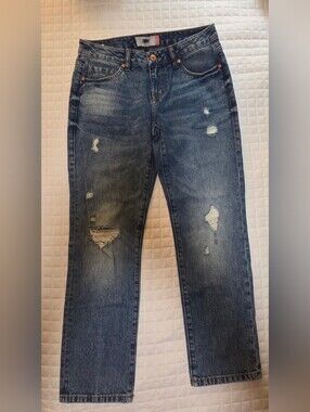 CAbi Men's Distressed Blue Relaxed Jeans